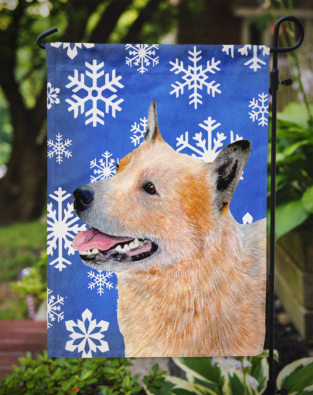 Australian Cattle Dog Winter Snowflakes Holiday Garden Flag – Decorative Outdoor Yard Flag