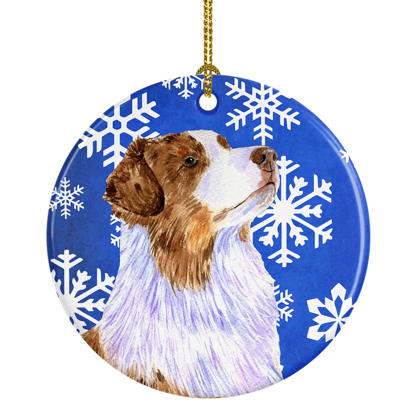 Australian Shepherd Winter Snowflake Holiday Ornament - Round Ceramic Ornament – Artist-Designed Keepsake Decoration LH9273