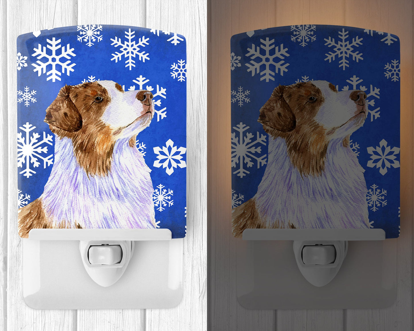 Australian Shepherd Winter Snowflakes Holiday Ceramic Night Light LH9273CNL