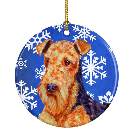 Airedale Winter Snowflake Holiday Ornament - Round Ceramic Ornament – Artist-Designed Keepsake Decoration LH9291