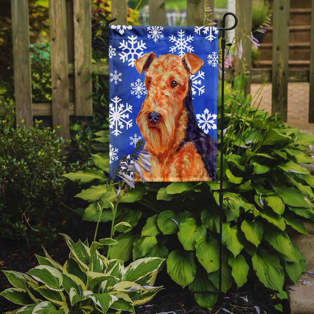 Airedale Winter Snowflakes Holiday Garden Flag – Decorative Outdoor Yard Flag