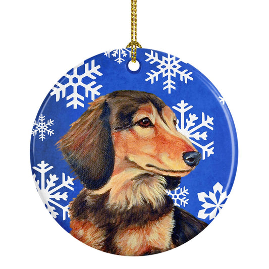 Dachshund Winter Snowflake Holiday Ornament - Round Ceramic Ornament – Artist-Designed Keepsake Decoration LH9301