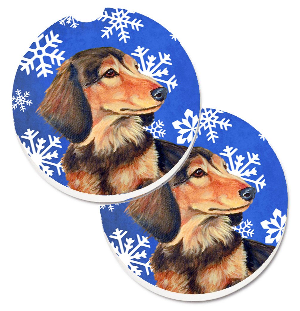 Dachshund Winter Snowflakes Holiday Car Coasters – Set of 2 - Absorbent Stone with Fun & Functional Artwork LH9301CARC