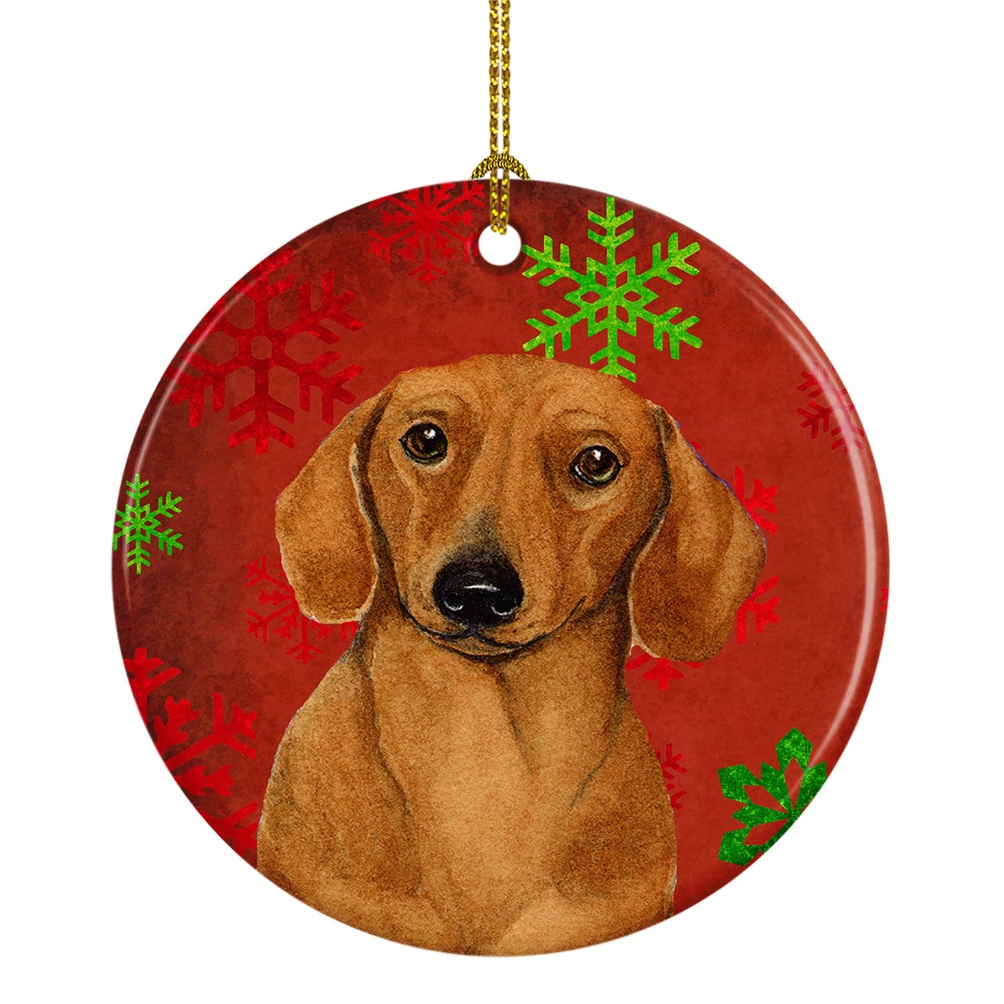 Dachshund Red Snowflake Holiday Christmas Ornament - Round Ceramic Ornament – Artist-Designed Keepsake Decoration LH9312