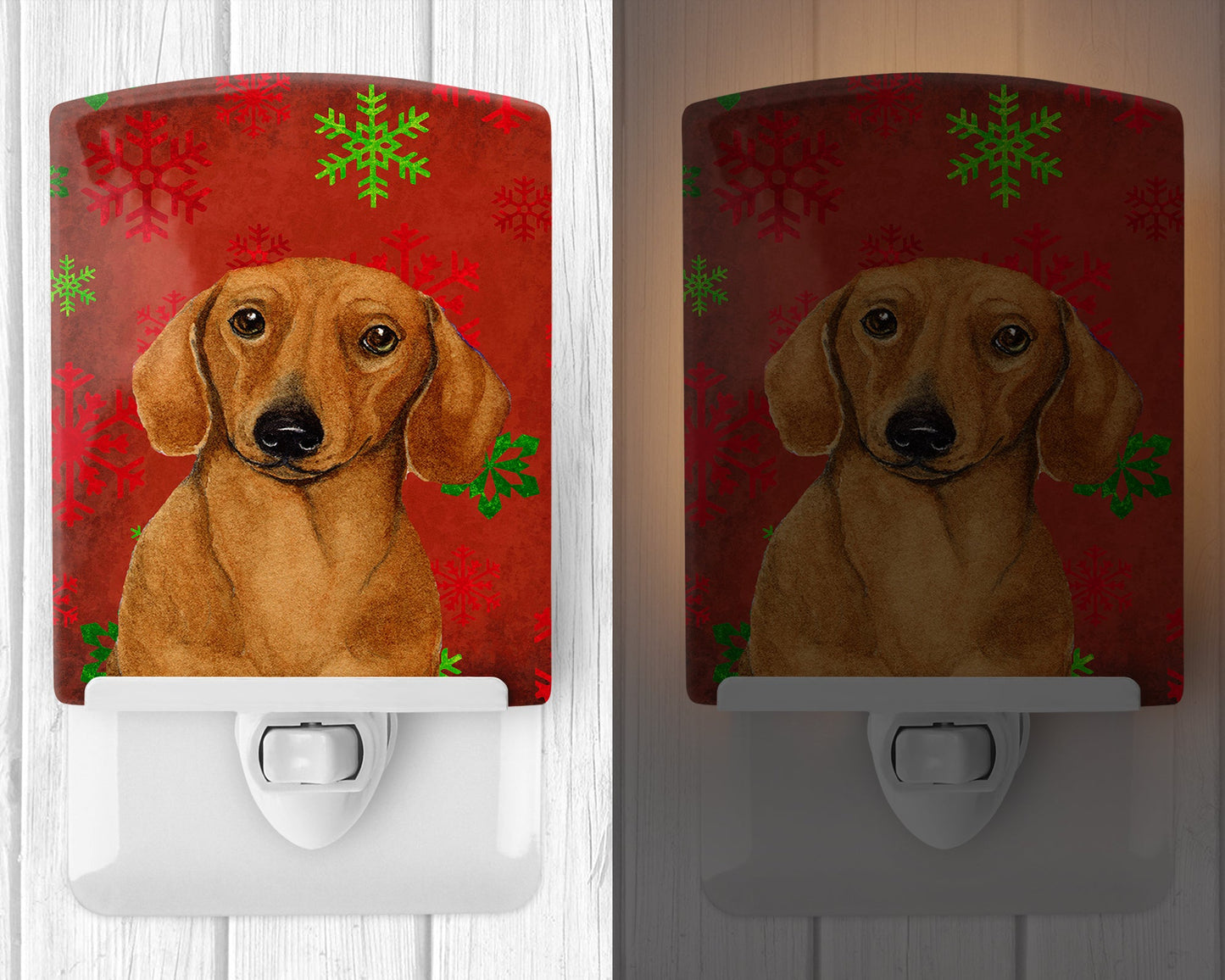 Dachshund Red and Green Snowflakes Holiday Christmas Ceramic Night Light LH9312CNL
