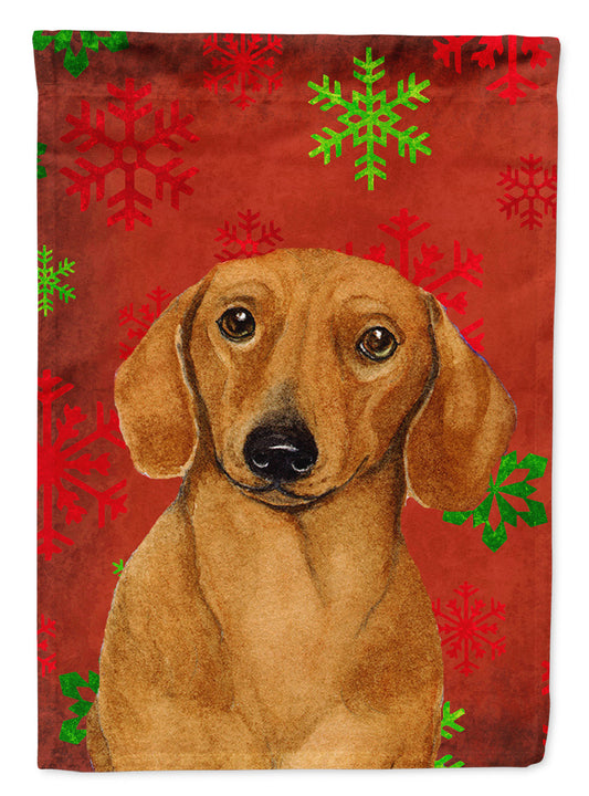 Dachshund Red and Green Snowflakes Holiday Christmas Garden Flag – Decorative Outdoor Yard Flag