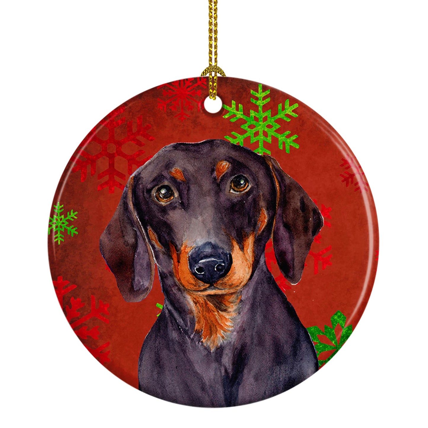 Dachshund Red Snowflake Holiday Christmas Ornament - Round Ceramic Ornament – Artist-Designed Keepsake Decoration LH9313