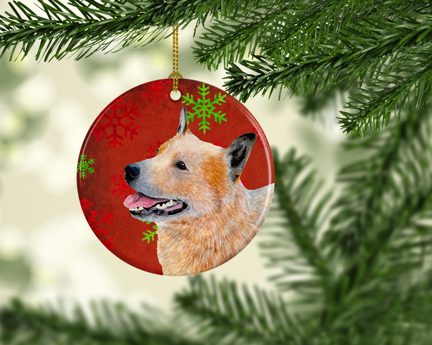 Australian Cattle Dog Red Snowflake Holiday Christmas Ornament - Round Ceramic Ornament – Artist-Designed Keepsake Decoration LH9317