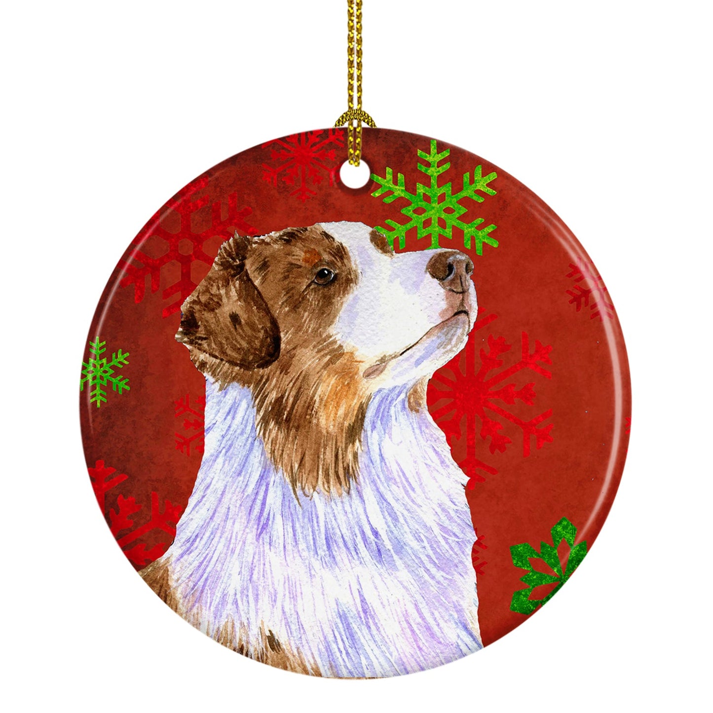 Australian Shepherd Red Snowflake Holiday Christmas Ornament - Round Ceramic Ornament – Artist-Designed Keepsake Decoration LH9318