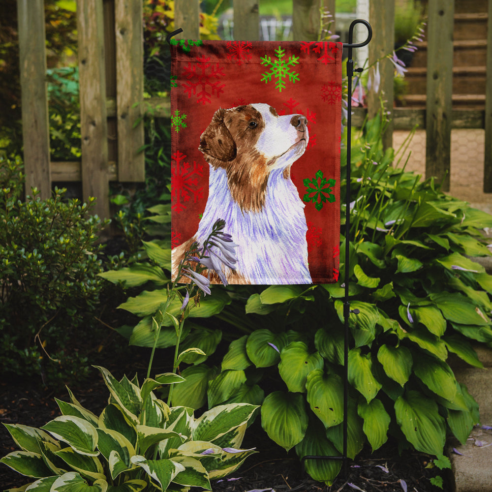 Australian Shepherd Red Green Snowflakes Christmas Garden Flag – Decorative Outdoor Yard Flag