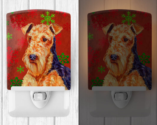 Airedale Red and Green Snowflakes Holiday Christmas Ceramic Night Light LH9336CNL