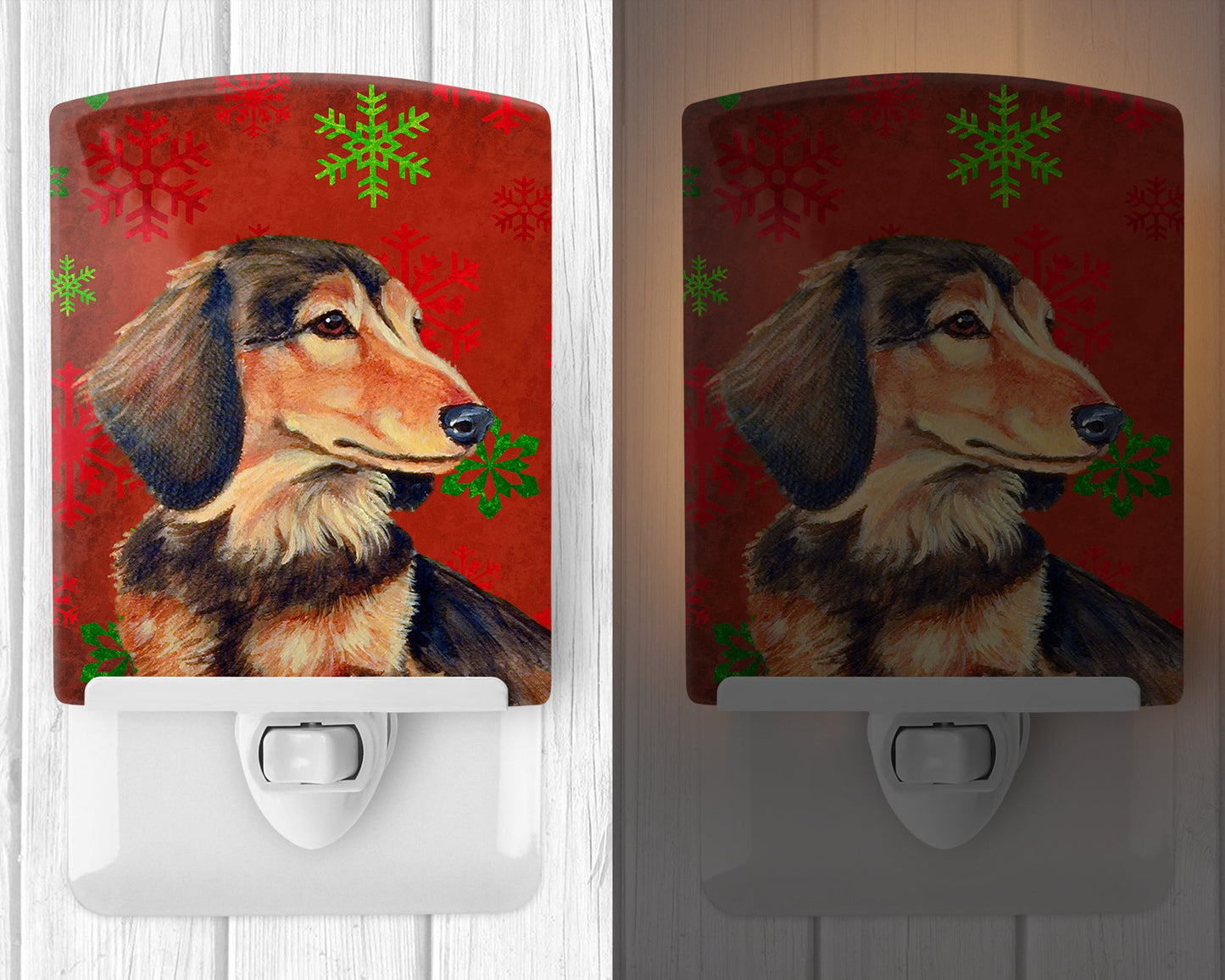 Dachshund Red and Green Snowflakes Holiday Christmas Ceramic Night Light LH9346CNL