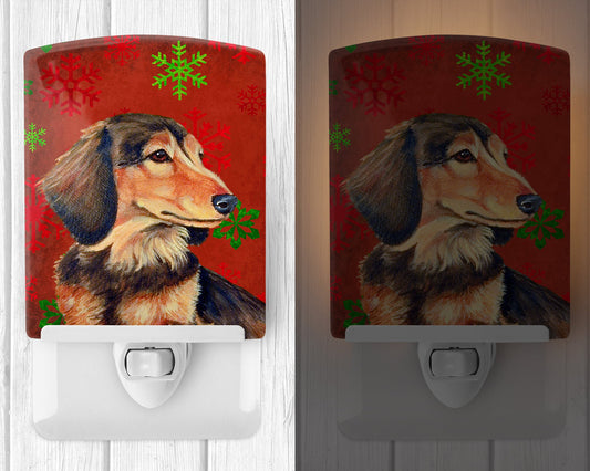 Dachshund Red and Green Snowflakes Holiday Christmas Ceramic Night Light LH9346CNL