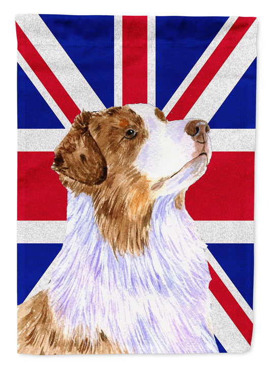 Australian Shepherd with English Union Jack British Flag Garden Flag - Outdoor Decorative Yard Flag