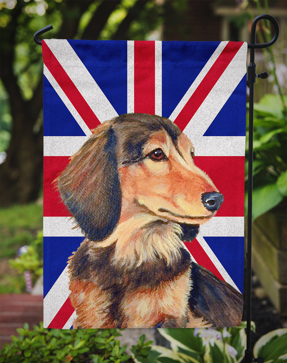 Dachshund with English Union Jack British Flag Garden Flag – Decorative Outdoor Yard Flag LH9502GF