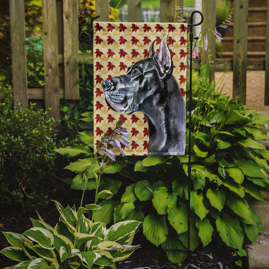 Black Great Dane Fall Leaves Flag Garden Size
