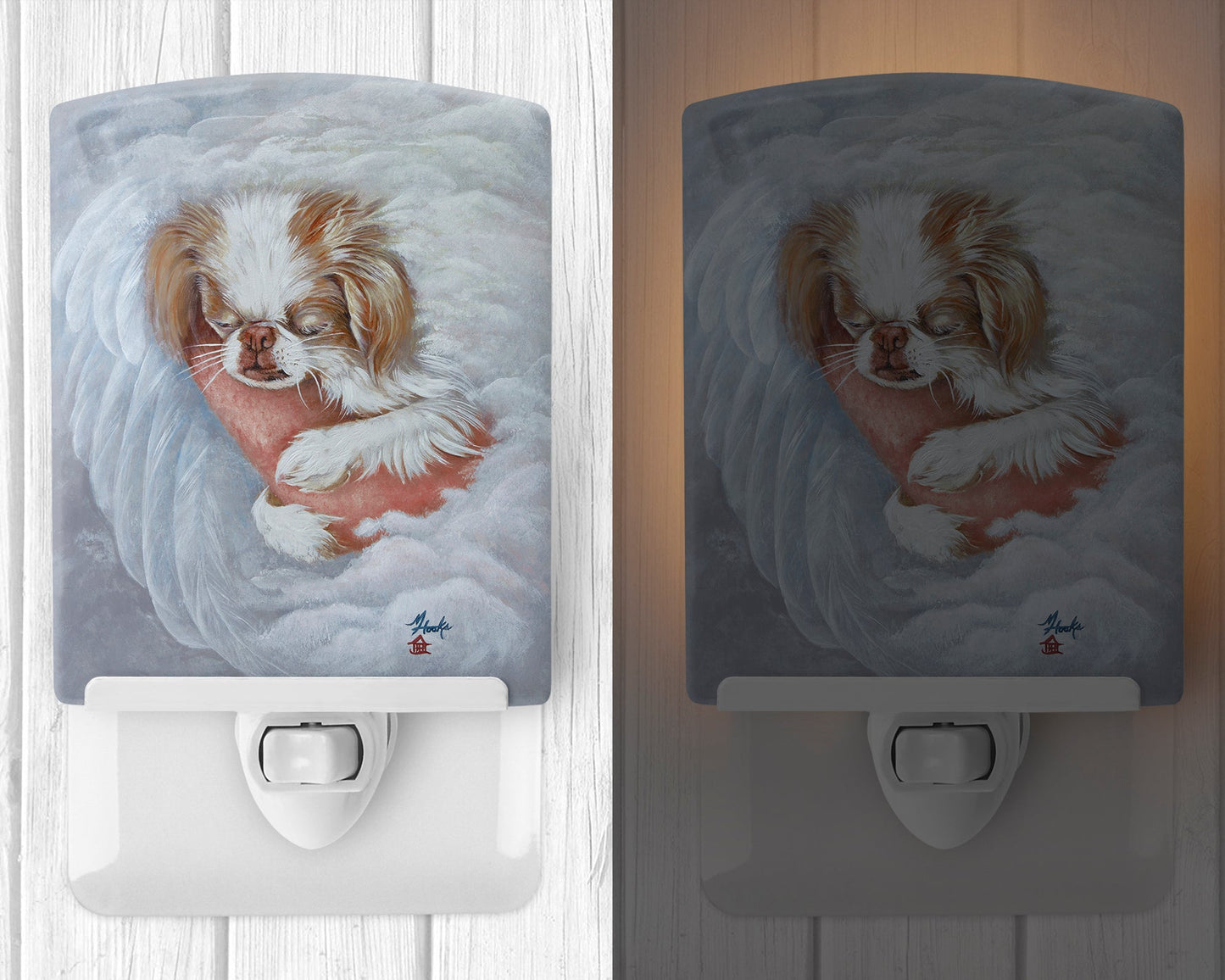 Japanese Chin in an Angels Arms Ceramic Night Light MH1037CNL