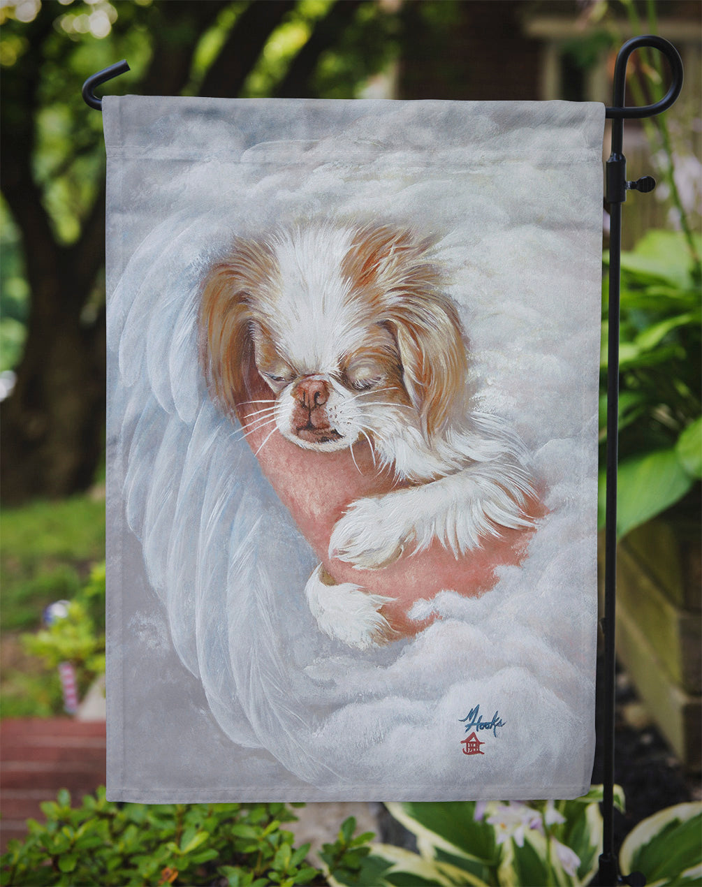 Japanese Chin in an Angels Arms Garden Flag – Decorative Outdoor Yard Flag MH1037GF