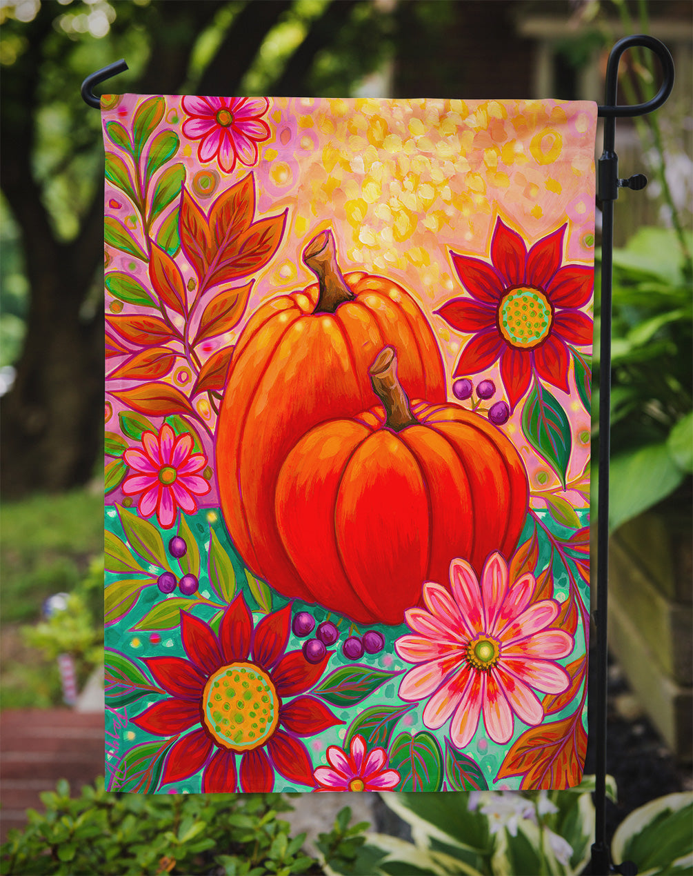 Golden Floral Harvest Fall Garden Flag – Decorative Outdoor Yard Flag PPD3003GF