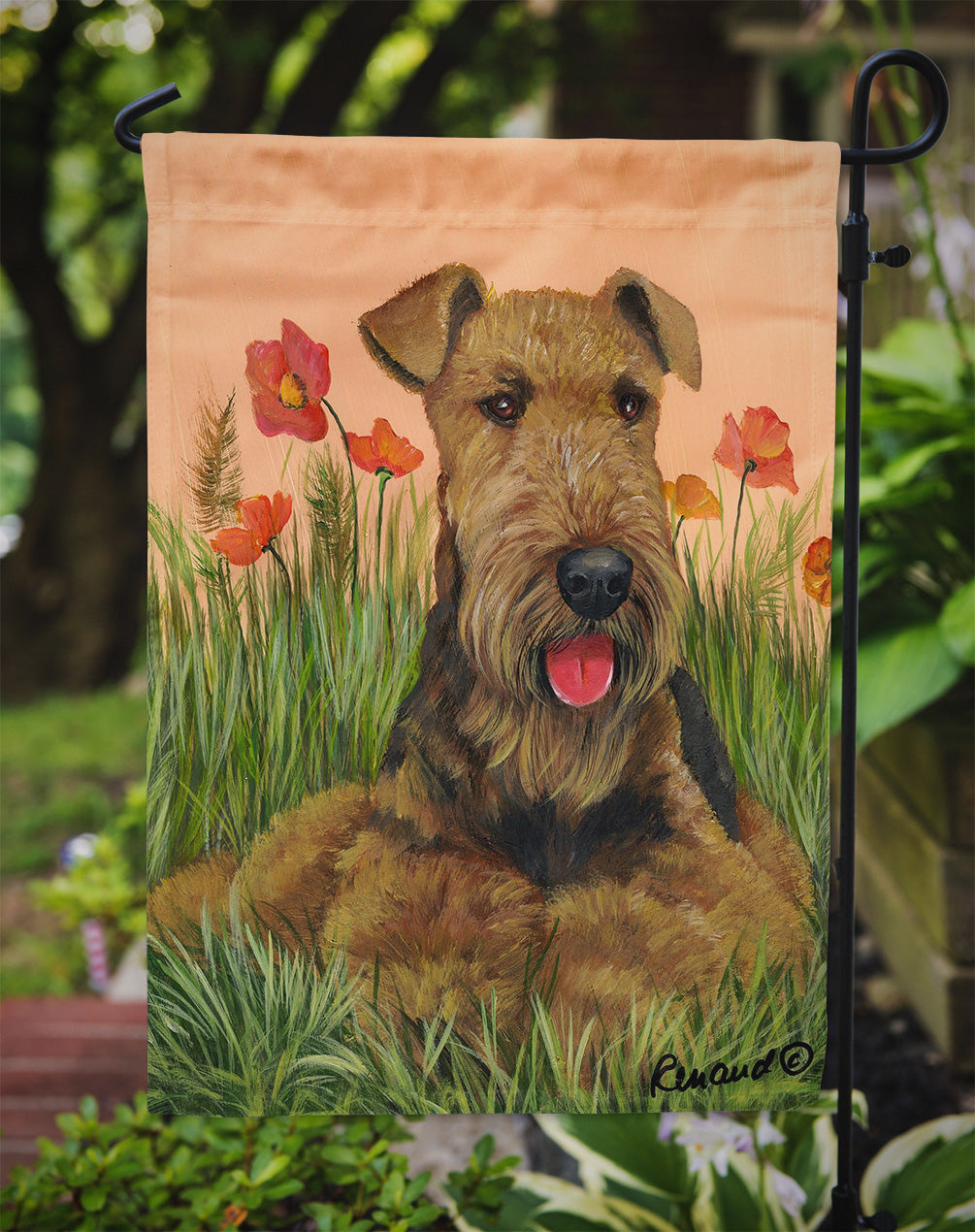 Airedale Terrier Poppies Garden Flag – Decorative Outdoor Yard Flag PPP3003GF