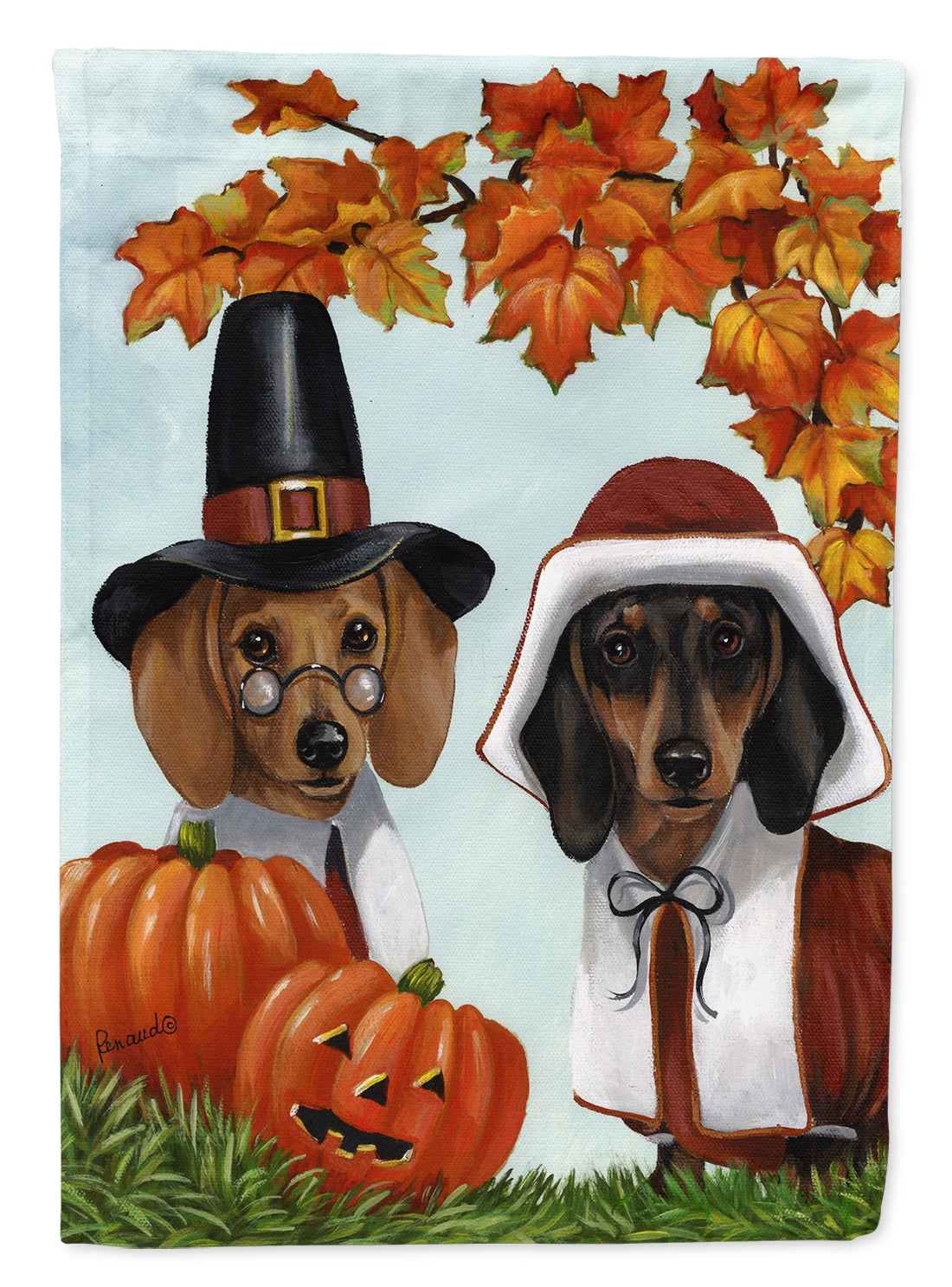 Dachshund Thanksgiving Pilgrims Flag Canvas House Size PPP3087CHF