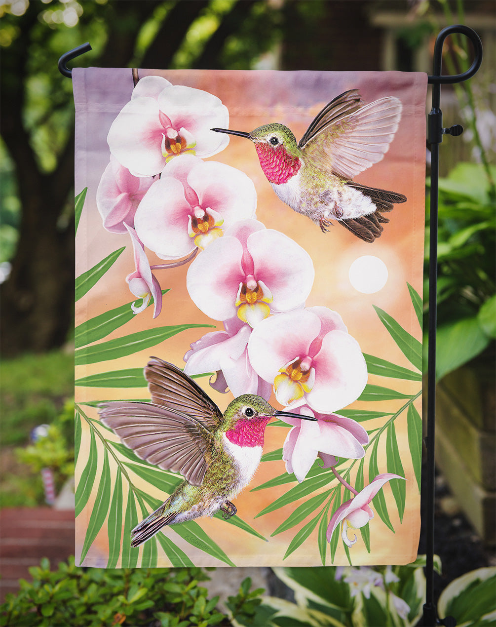 Anna's Hummingbirds Phalaenopsis Garden Flag – Decorative Outdoor Yard Flag PRS4023GF