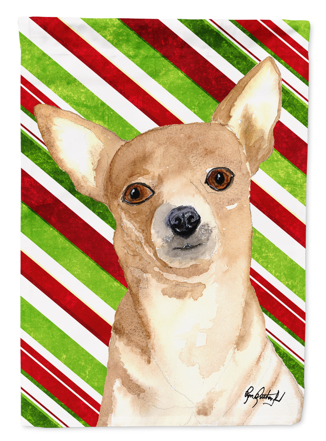 Candy Stripe Chihuahua Christmas Garden Flag – Decorative Outdoor Yard Flag RDR3010GF