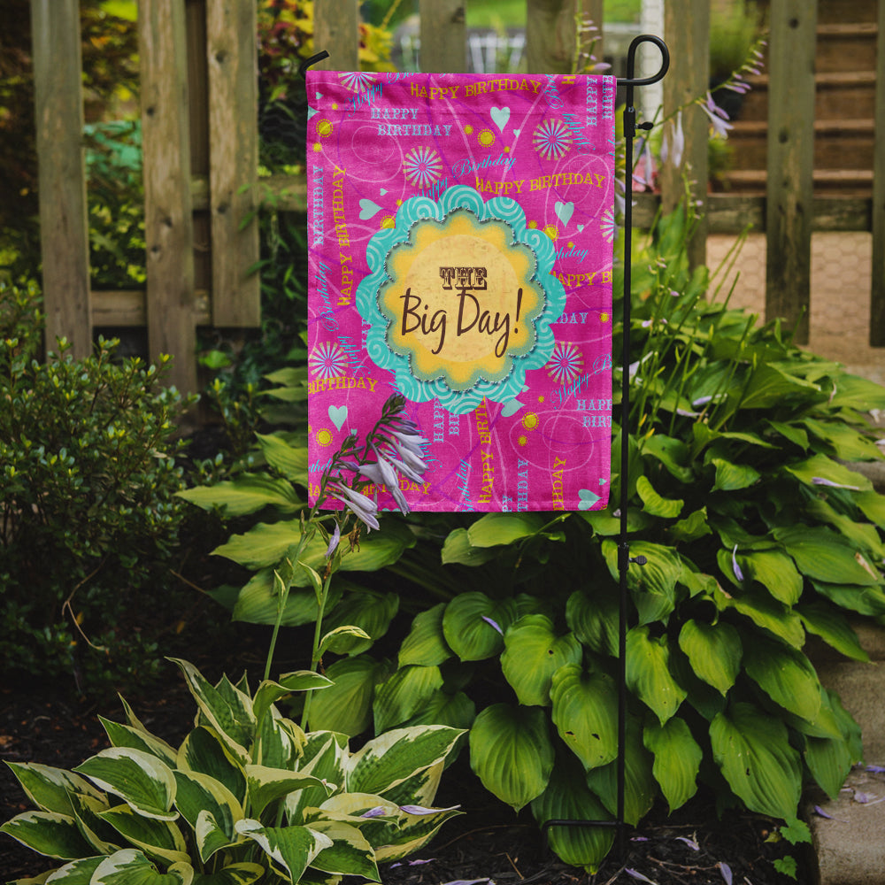 Happy Birthday The Big Day Pink Garden Flag – Decorative Outdoor Yard Flag