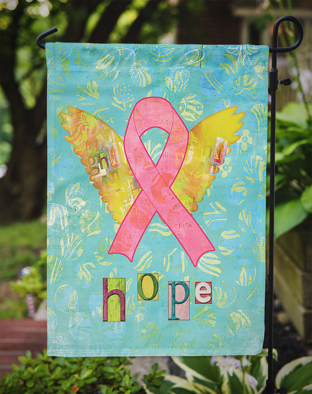 Hope Angel Breast Cancer Pink Ribbon Garden Flag – Inspirational Outdoor Support Decor SB3095GF
