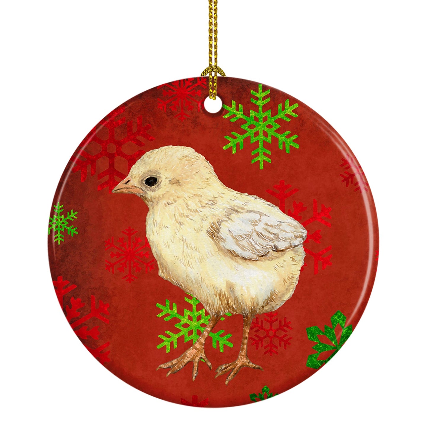 Baby Chick Red Snowflakes Holiday Christmas  Ornament - Round Ceramic Ornament – Artist-Designed Keepsake Decoration SB3130CO1