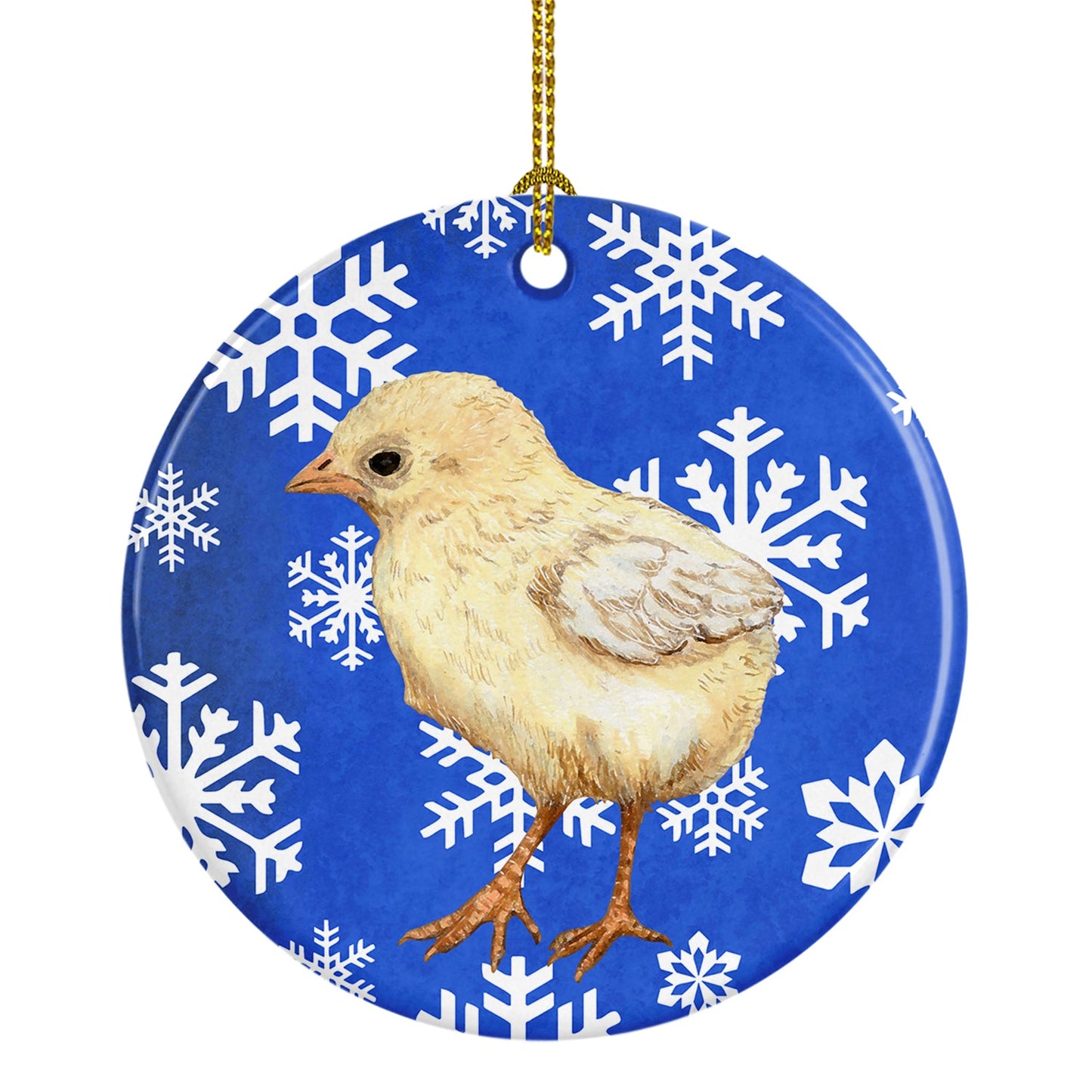 Baby Chick Winter Snowflakes Holiday Ornament - Round Ceramic Ornament – Artist-Designed Keepsake Decoration SB3152CO1