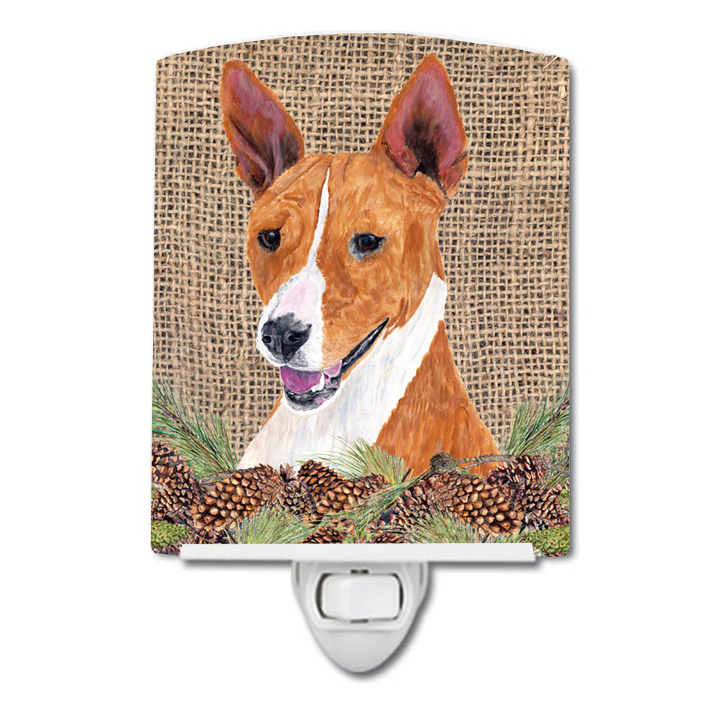 Basenji Faux Burlap and Pine cones Ceramic Night Light SC9036CNL