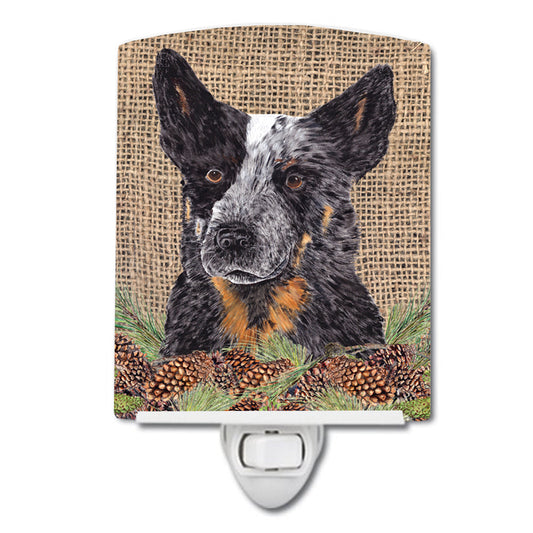 Australian Cattle Dog Faux Burlap and Pine cones Ceramic Night Light SC9050CNL