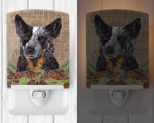 Australian Cattle Dog Faux Burlap and Pine cones Ceramic Night Light SC9050CNL