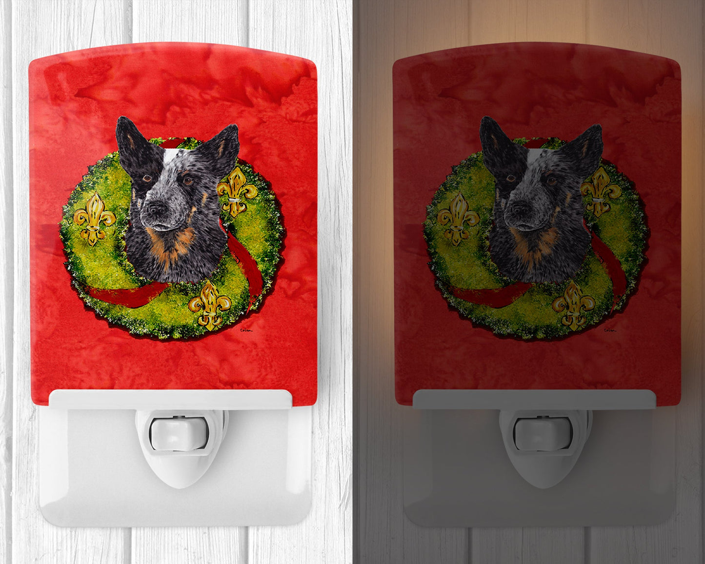 Australian Cattle Dog Christmas Wreath Ceramic Night Light SC9090CNL
