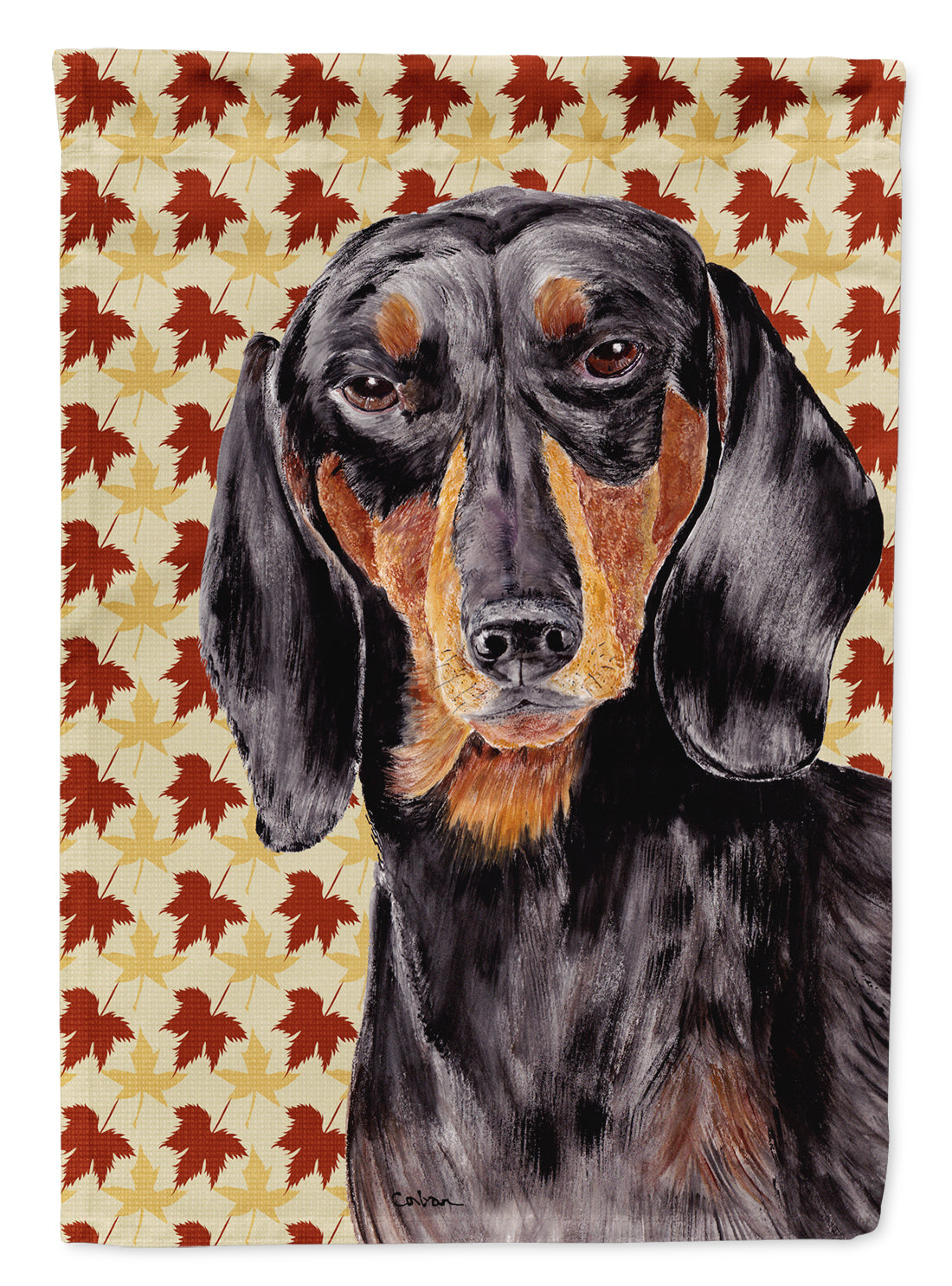 Dachshund Fall Leaves Portrait Flag Canvas House Size