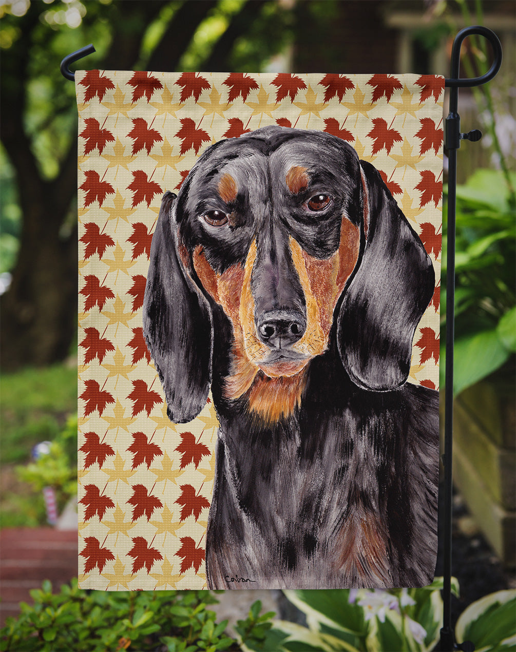 Dachshund Fall Leaves Portrait Garden Flag – Decorative Outdoor Yard Flag