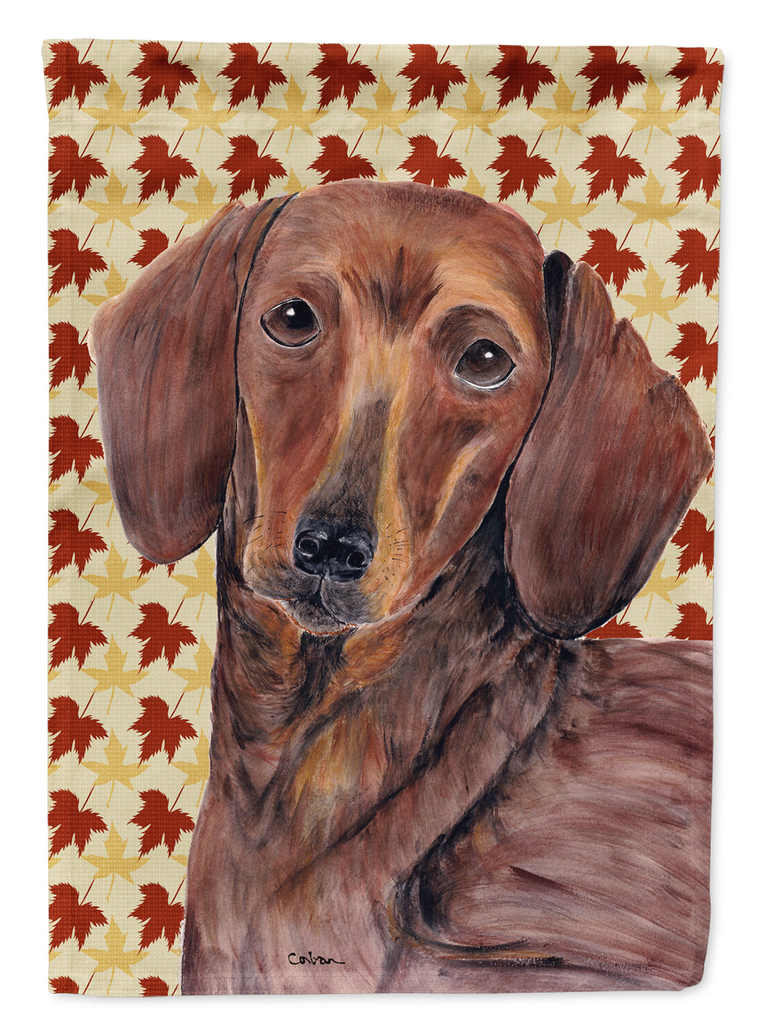 Dachshund Fall Leaves Portrait Flag Canvas House Size