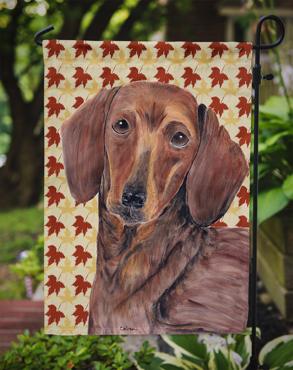 Dachshund Fall Leaves Portrait Garden Flag – Decorative Outdoor Yard Flag