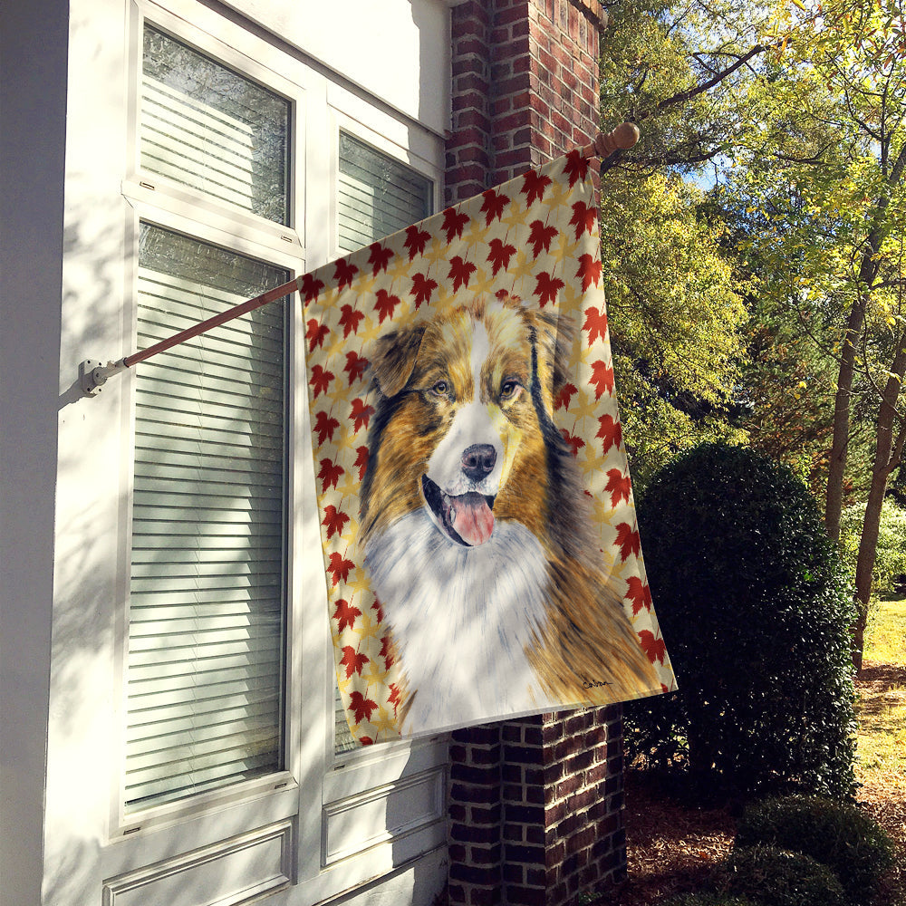 Australian Shepherd Fall Leaves Portrait Flag Canvas House Size