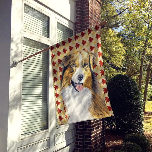 Australian Shepherd Fall Leaves Portrait Flag Canvas House Size