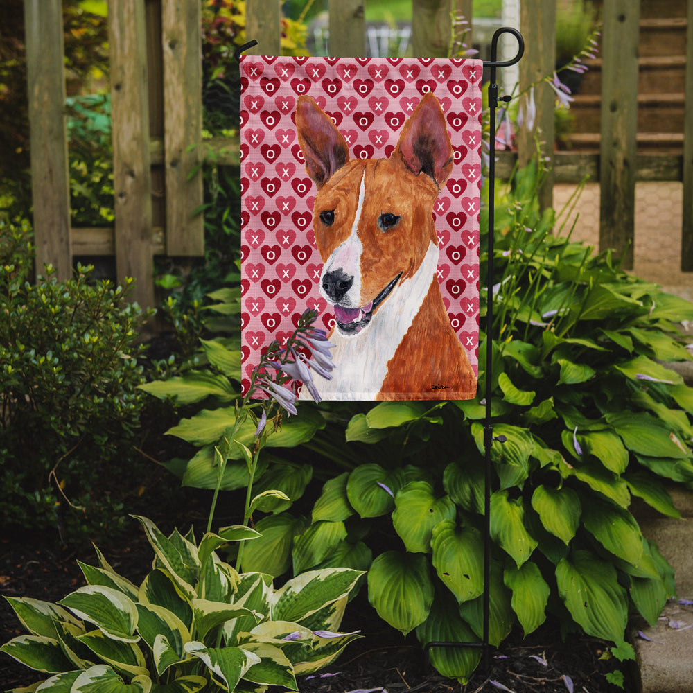 Basenji Hearts Love and Valentine's Day Portrait Garden Flag – Decorative Outdoor Yard Flag