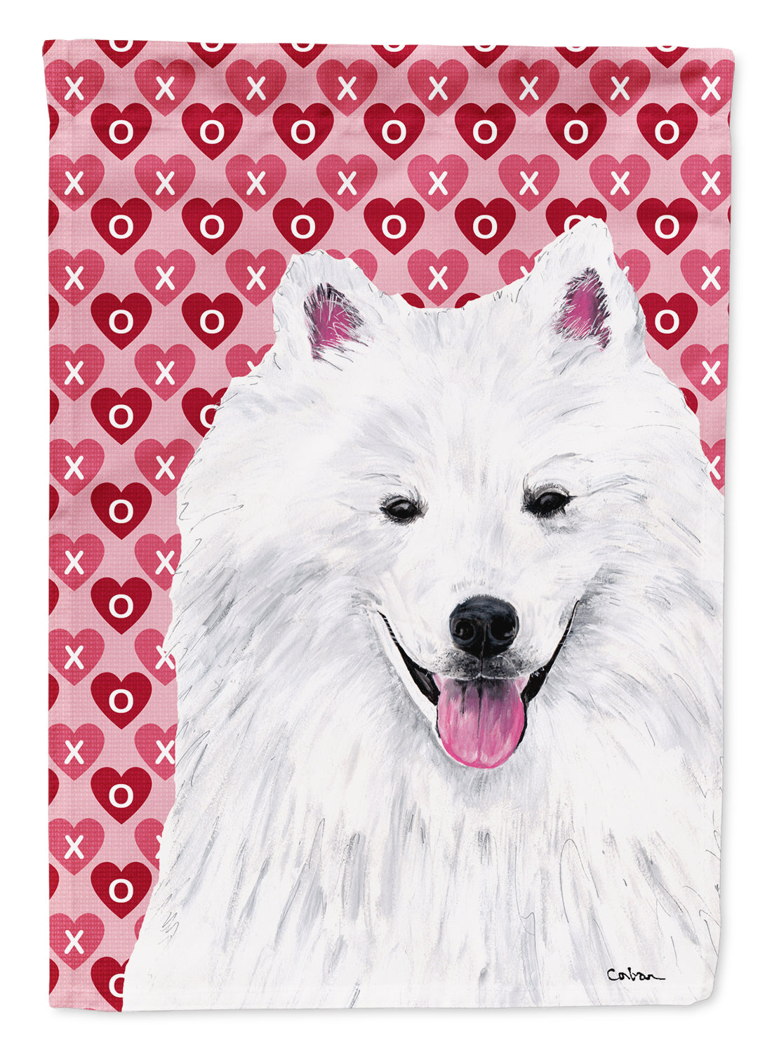 American Eskimo Hearts Love and Valentine's Day Portrait Flag Canvas House Size