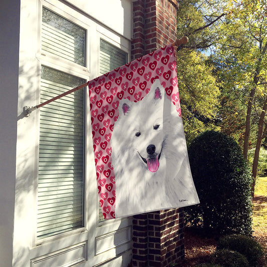 American Eskimo Hearts Love and Valentine's Day Portrait Flag Canvas House Size