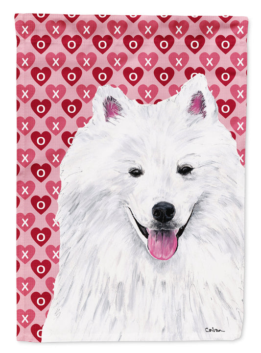 American Eskimo Hearts Love and Valentine's Day Portrait Garden Flag – Decorative Outdoor Yard Flag