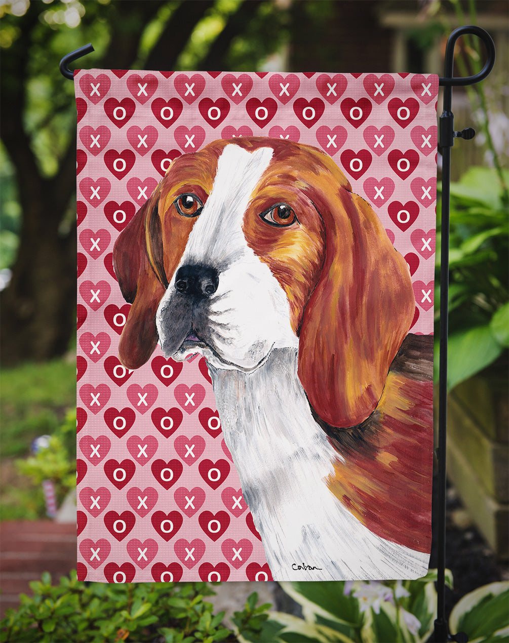 Beagle Hearts Love and Valentine's Day Portrait Garden Flag – Decorative Outdoor Yard Flag