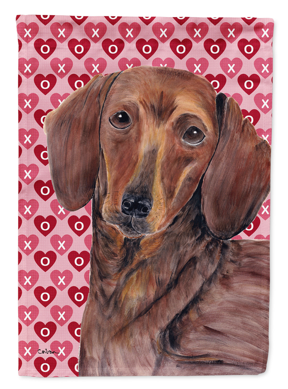 Dachshund Hearts Love Valentine's Day Flag Canvas House Size
