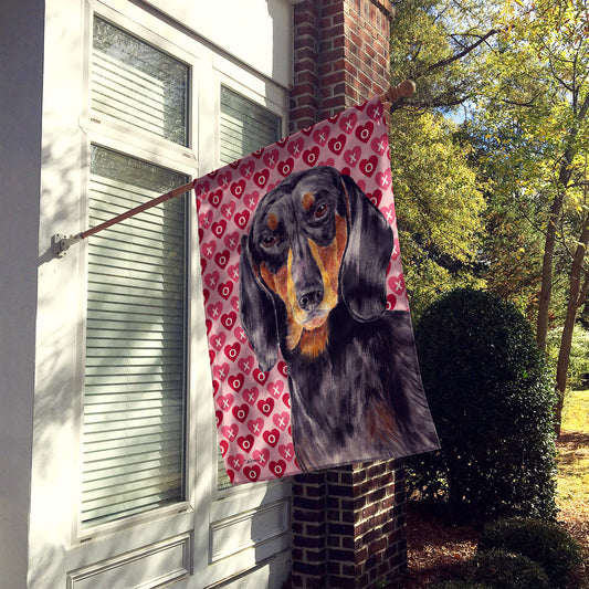 Dachshund Black Tan Hearts Love Valentine's Day Flag Canvas House Size