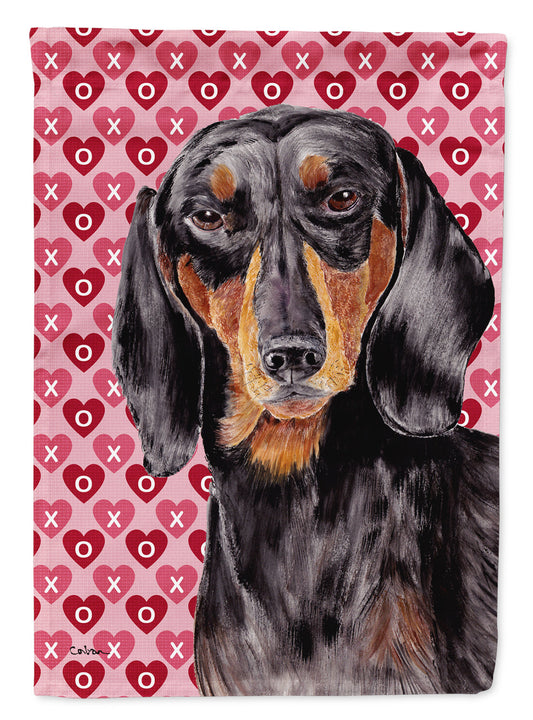 Dachshund Black Tan Hearts Love Valentine's Day Garden Flag – Decorative Outdoor Yard Flag