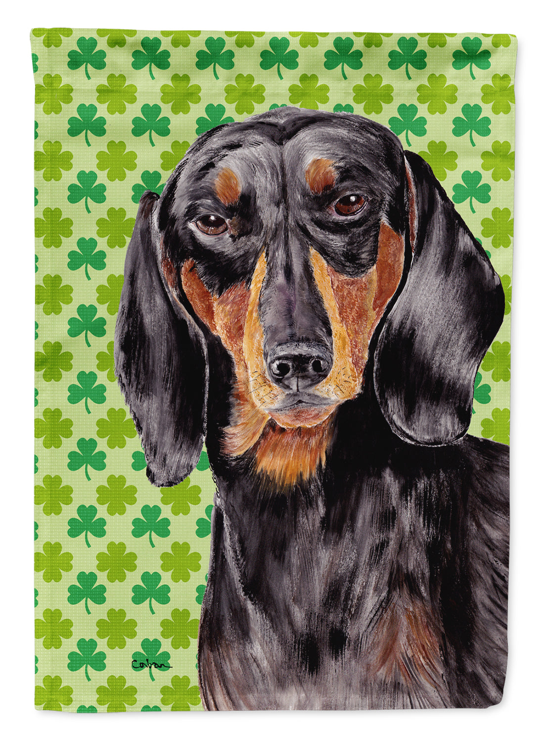 Dachshund St. Patrick's Day Shamrock Portrait Garden Flag – Decorative Outdoor Yard Flag